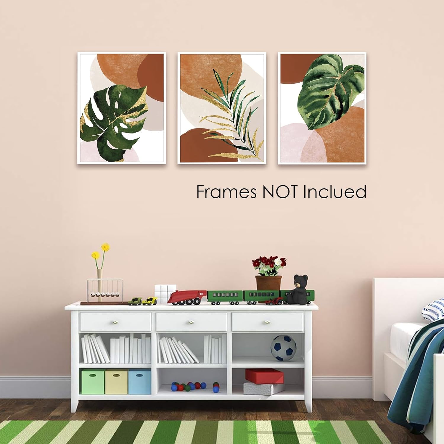 3 piezas de arte bohemio para pared con hojas de palmera tropicales, sin marco, impresiones minimalistas modernas de mediados de siglo, obras de