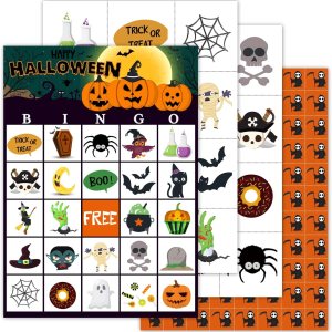 Juegos de fiesta de bingo de Halloween con 24 jugadores, juegos de fiesta de Halloween para niñas y niños, suministros de fiesta de aula, Juegos de fiesta de bingo de Halloween con 24 jugadores, juegos de fiesta de Halloween para niñas y niños, suministros de fiesta de aula,