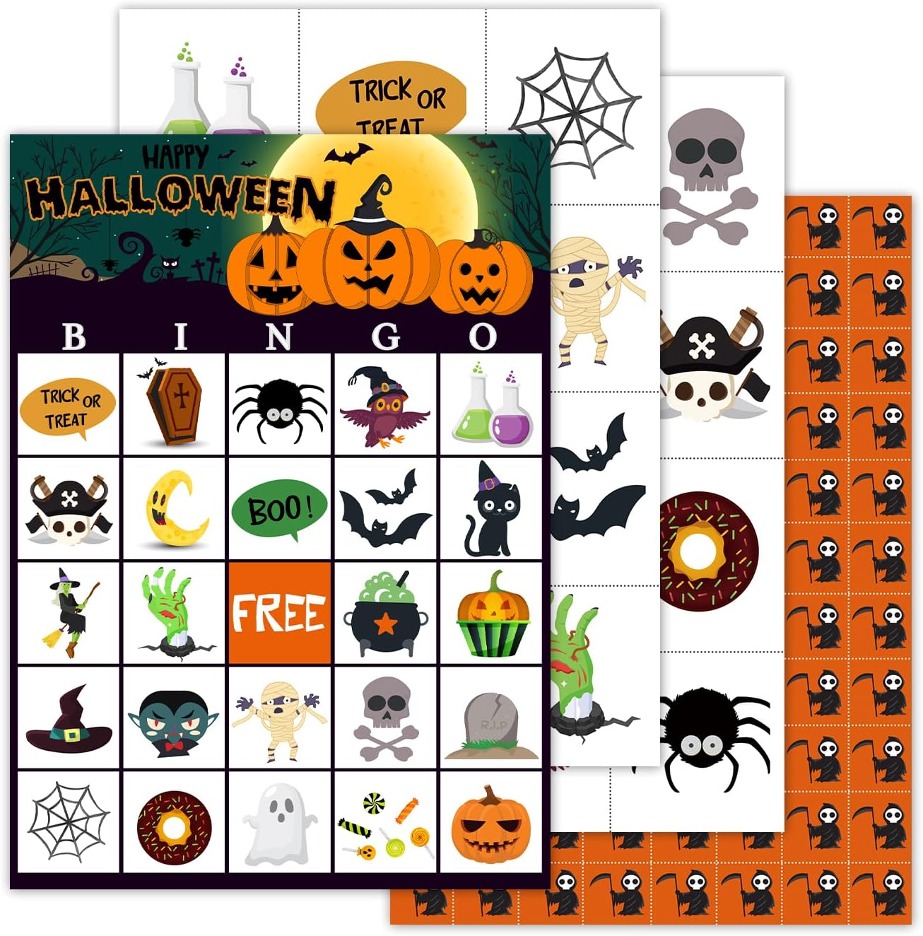 Juegos de fiesta de bingo de Halloween con 24 jugadores, juegos de fiesta de Halloween para niñas y niños, suministros de fiesta de aula,