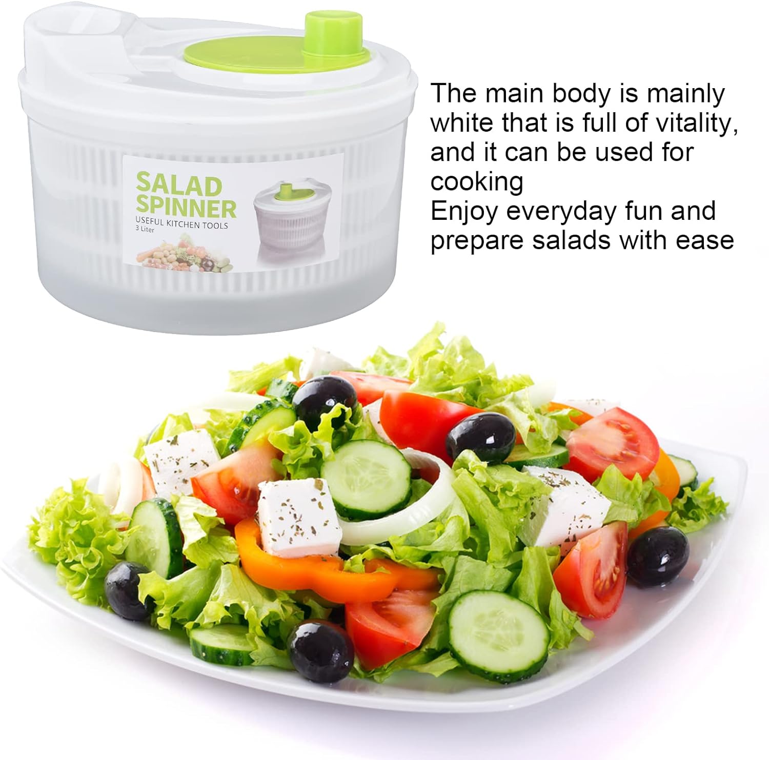 Escurridor de ensaladas, secadora de verduras fácil de usar Pro Pump Spinner con cuenco, colador y sistema de drenaje integrado para ensaladas