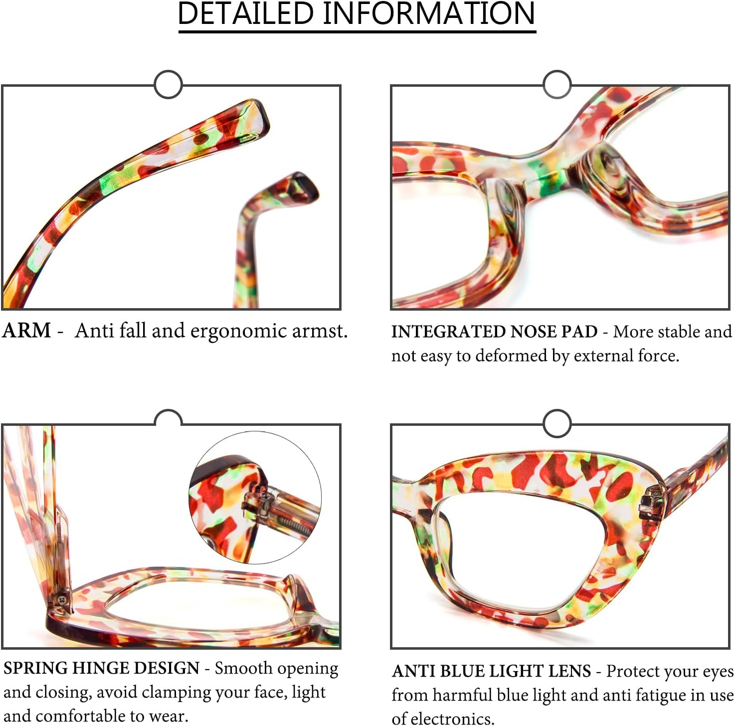 REAVEE Paquete de 3 lentes de lectura de gran tamaño para mujer, bloqueo de luz azul, elegante, grueso, marco grande, bisagra de resorte, flor negra