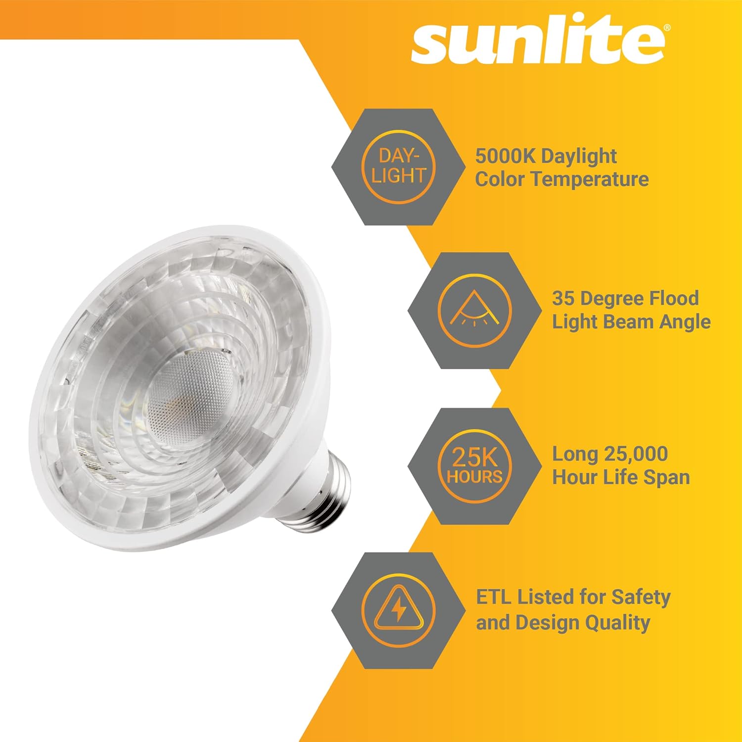 Sunlite 40982-SU – Bombilla LED PAR30 de cuello corto, 9 vatios, (equivalente a 75 W), 850 lúmenes, base de tornillo medio (E26), regulable,