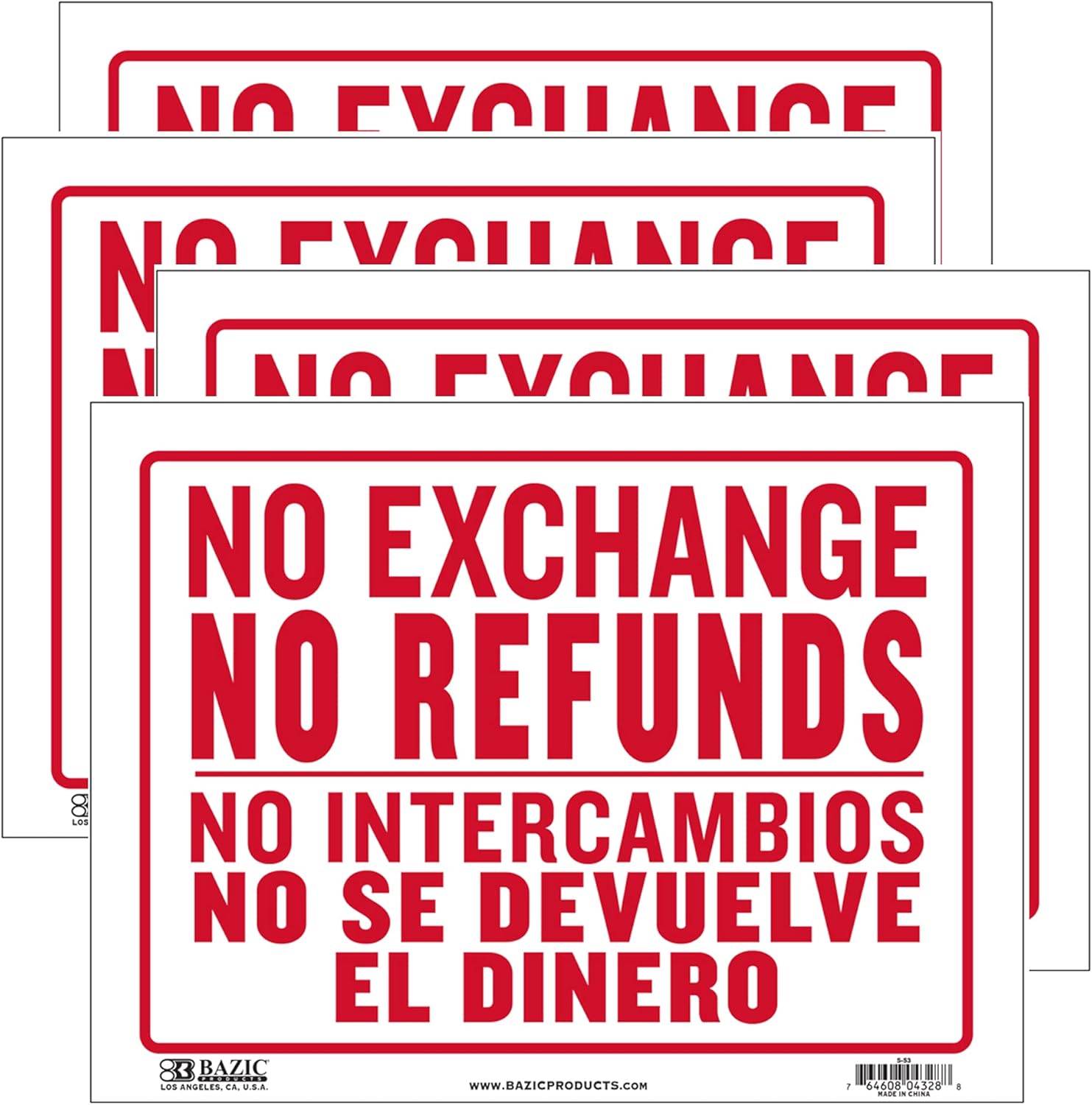 BAZIC No Intercambios No Se Devuelve El Dinero Señal No Intercambios No Se Devuelve, Señales No Reembolsos, Señalización de plástico para tiendas