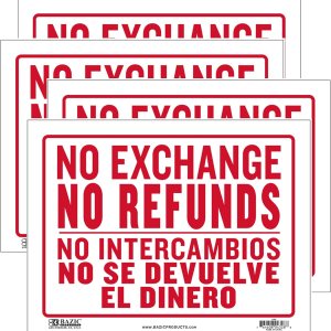 BAZIC No Intercambios No Se Devuelve El Dinero Señal No Intercambios No Se Devuelve, Señales No Reembolsos, Señalización de plástico para tiendas BAZIC No Intercambios No Se Devuelve El Dinero Señal No Intercambios No Se Devuelve, Señales No Reembolsos, Señalización de plástico para tiendas