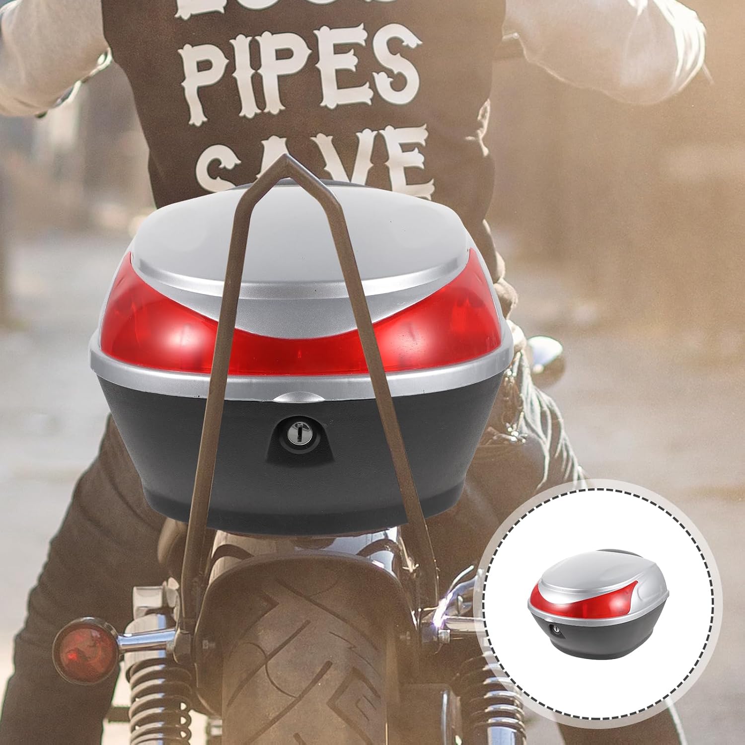 VICASKY Funda superior para motocicleta, caja de cola de viaje, maletín para almacenamiento de casco, portador impermeable con bloqueo, fácil