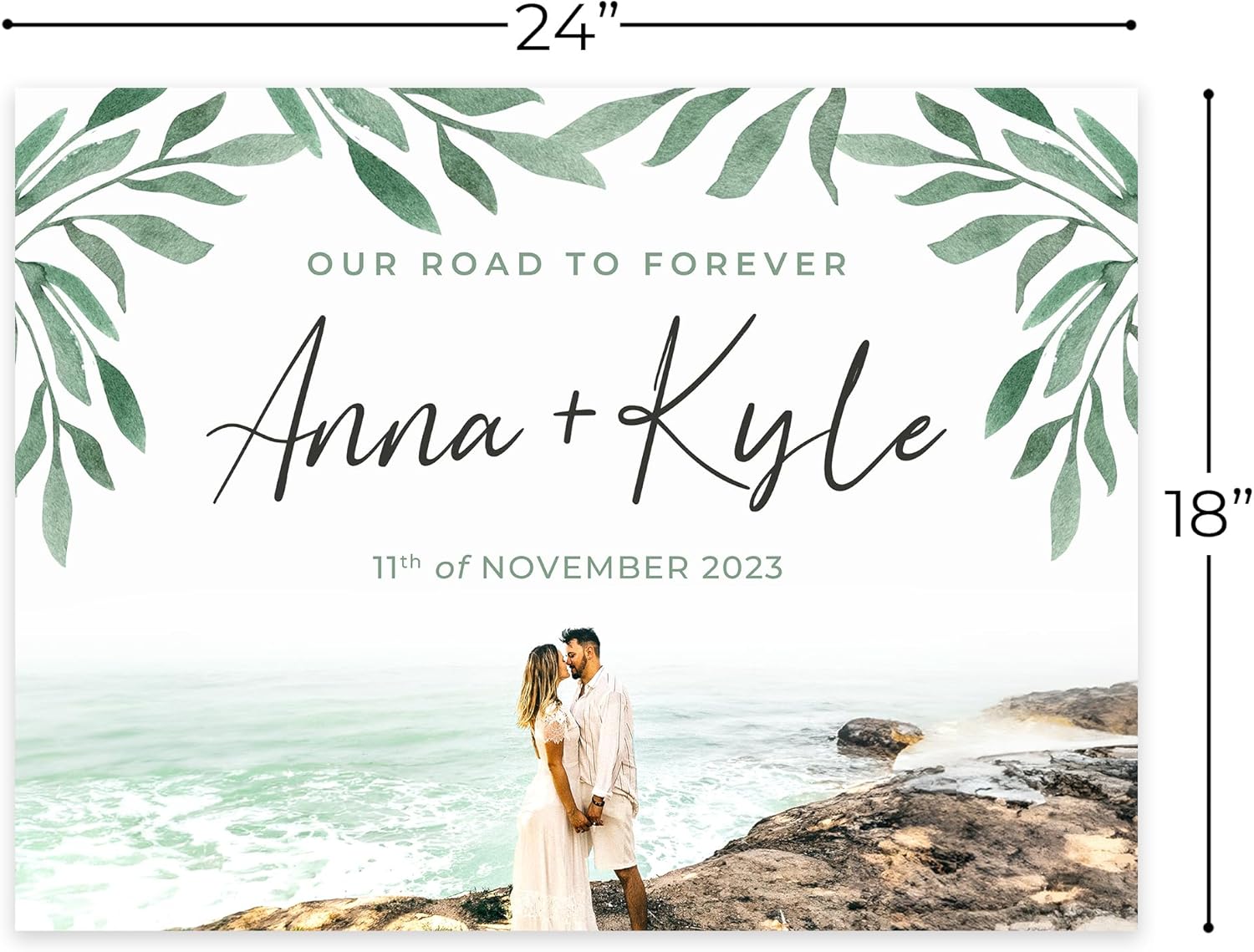 Letrero de bienvenida de boda personalizado de 24 x 18 pulgadas con foto y texto, letrero de recepción personalizado en acrílico, tablero de espuma