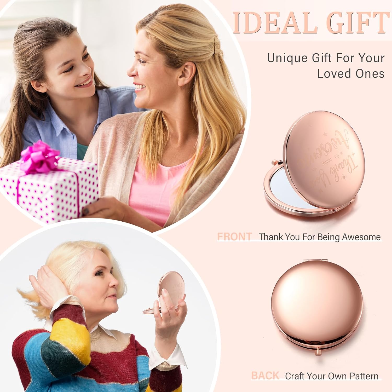 Thyle 24 piezas de espejo compacto inspirador Thank You for Being Awesome Portable Handheld Round Makeup Metal Pocket Mirror Regalos de