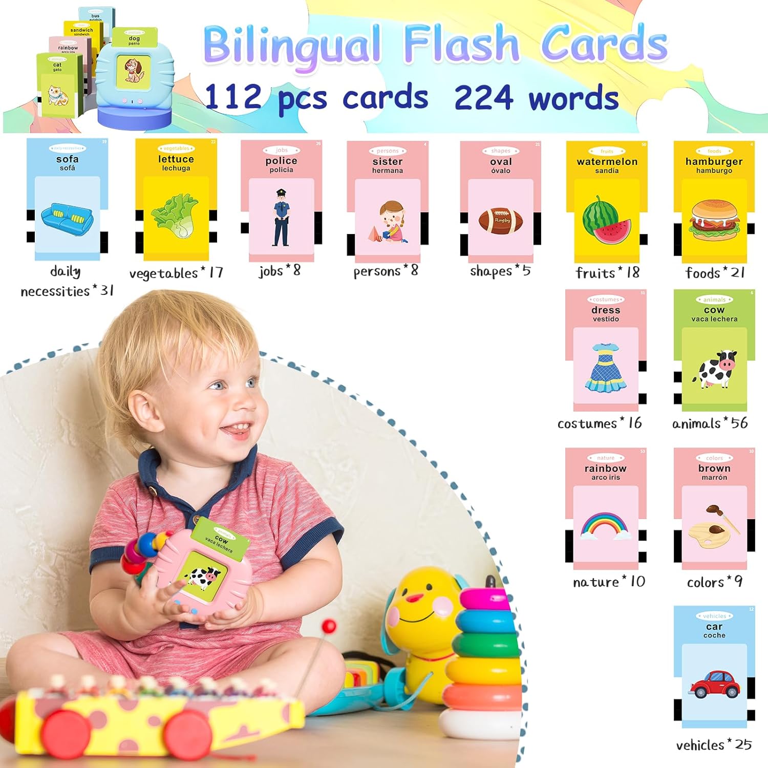 NEWYES – Tarjetas didácticas parlantes para niños pequeños, juguetes sensoriales de 224 palabras para niños autistas, discurso de bolsillo, juguetes