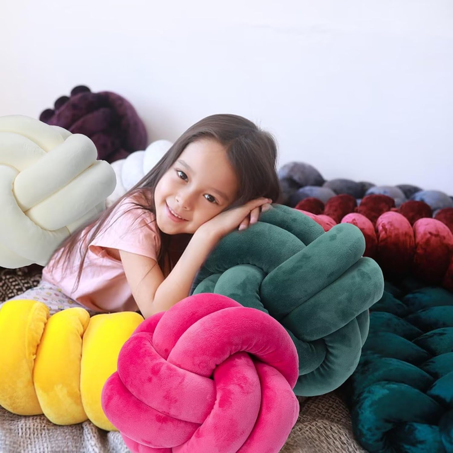 FUB – Almohada corta de felpa con nudo, almohada de cintura para decoración del hogar, cojín de felpa para sofá, automóvil, decoración de oficina,