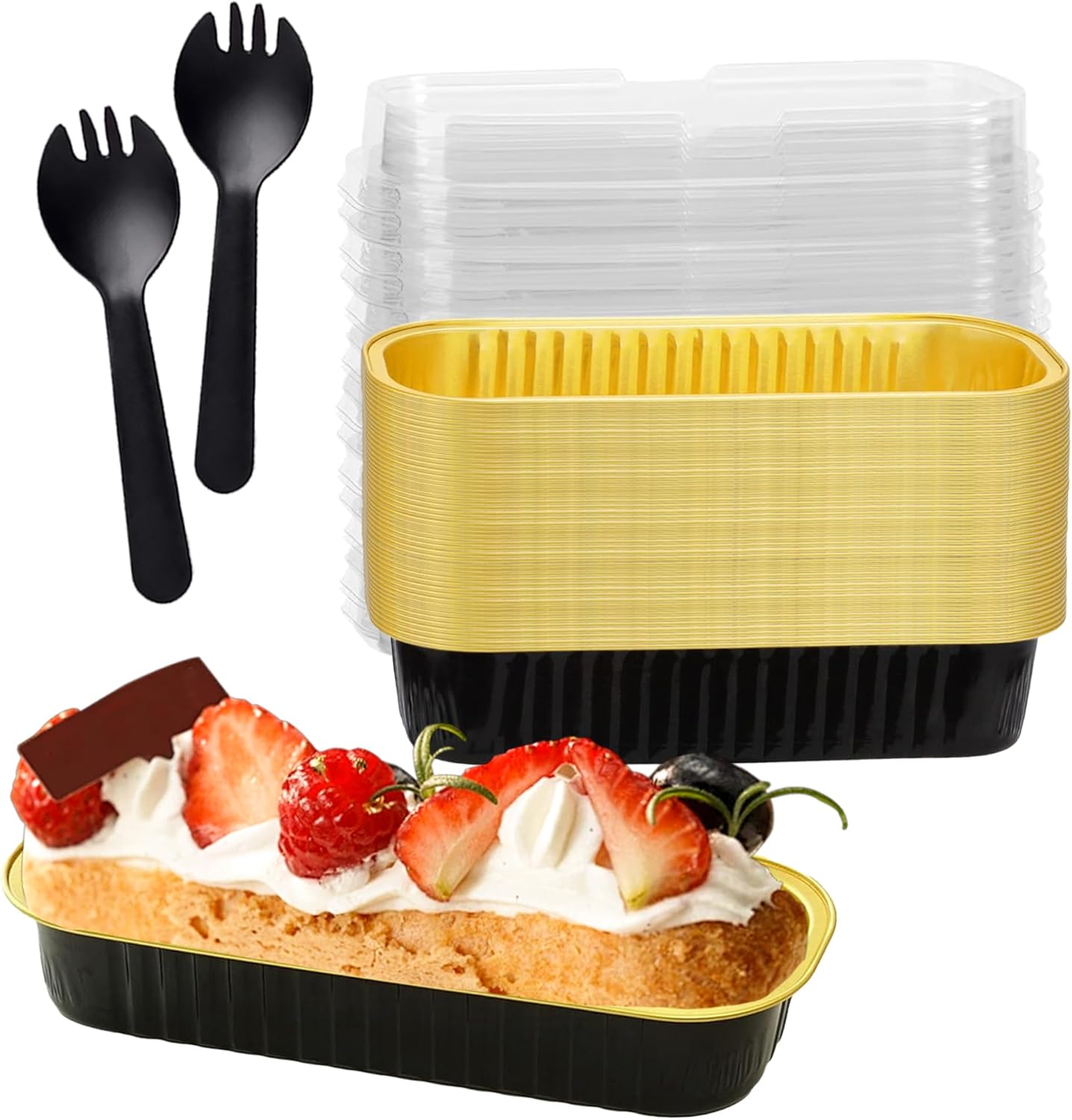 50 mini moldes rectangulares con tapas, mini moldes para pasteles con tapas, moldes desechables para hornear, moldes para magdalenas, tazas para