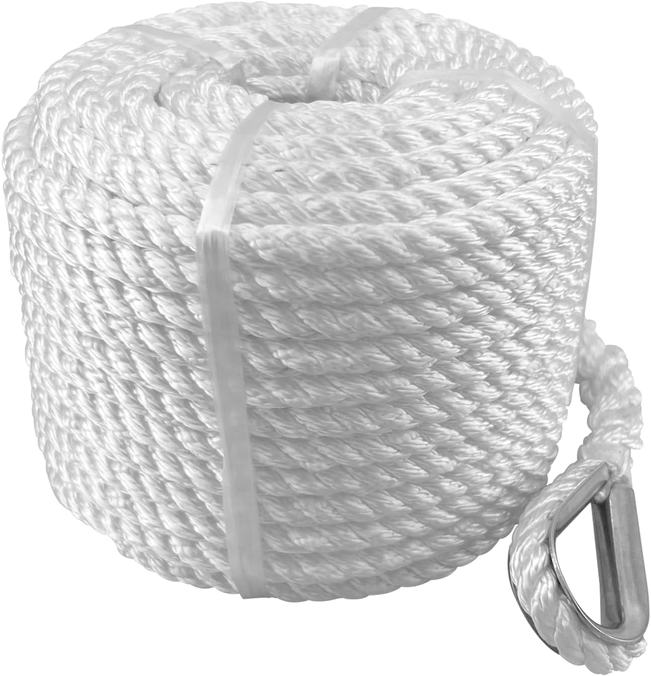ISURE MARINE Cuerda de anclaje de nailon trenzado sólido (38″ x 100′) Cuerda de anclaje para barco con dedal y grillete de acero inoxidable