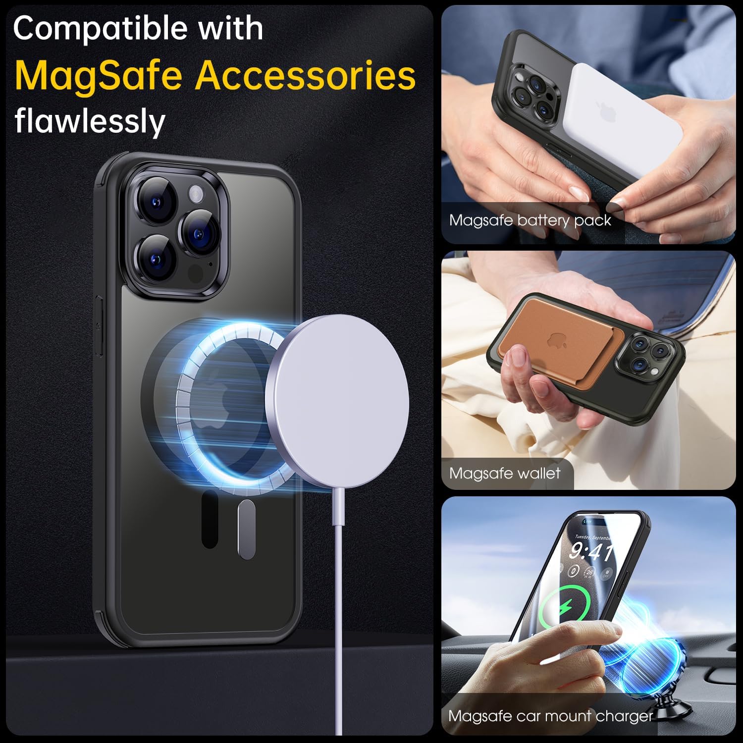Matekxy MagSafe – Funda para iPhone 15 Pro Max, protección de grado militar, protector de pantalla de vidrio templado integrado con protector de