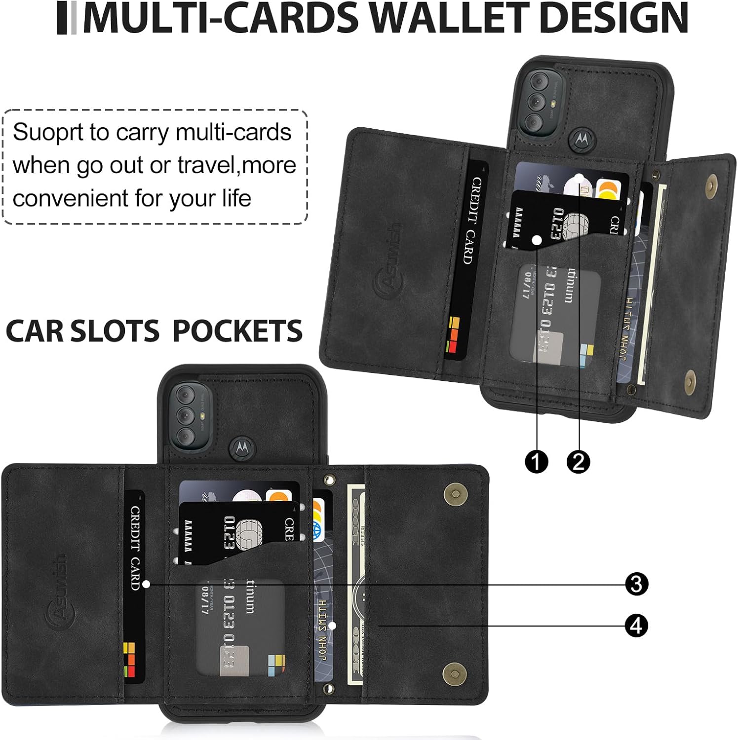 Asuwish Funda para teléfono Motorola Moto G Power 2022MotoG Play 2023G Pure 2021 con protector de pantalla de vidrio templado y soporte para tarjeta