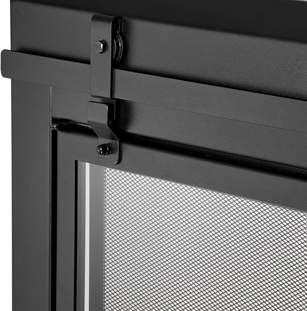 UniFlame – Gregory – Puertas de chimenea estilo gabinete con vidrio templado ahumado (color negro, tamaño mediano – se adapta a aperturas de 30 a 37