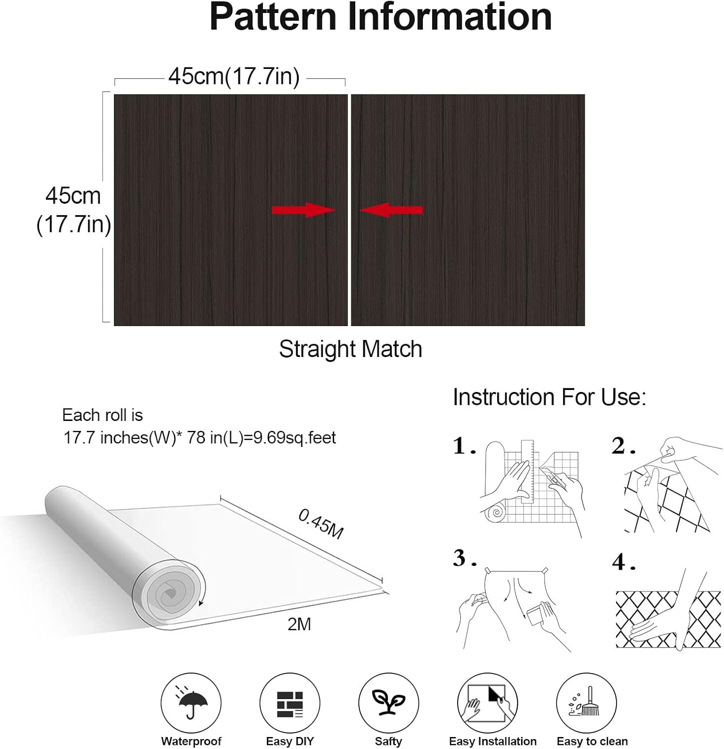 weiseni Papel tapiz de madera para despegar y pegar encimeras, papel de contacto de grano de madera marrón oscuro, papel de contacto extraíble de
