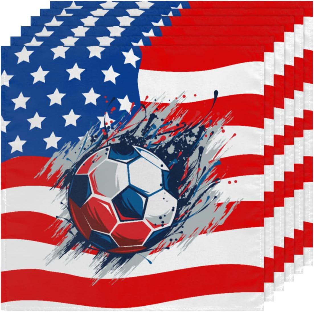 Cloth Napkins Set of 6 American Flag Soccer 20×20 Inch Cloth Napkins Sports Ball Washable Reusable Kitchen Dinner Napkins Table Decor for Wedding,