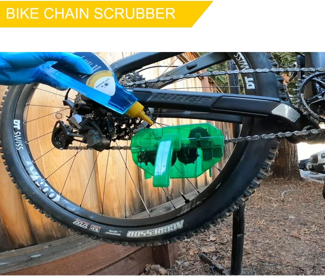 Juego de limpiador y lubricante de cadena de bicicleta con desengrasante de bicicleta, lubricante húmedo, cepillo de limpieza para limpiar cadenas