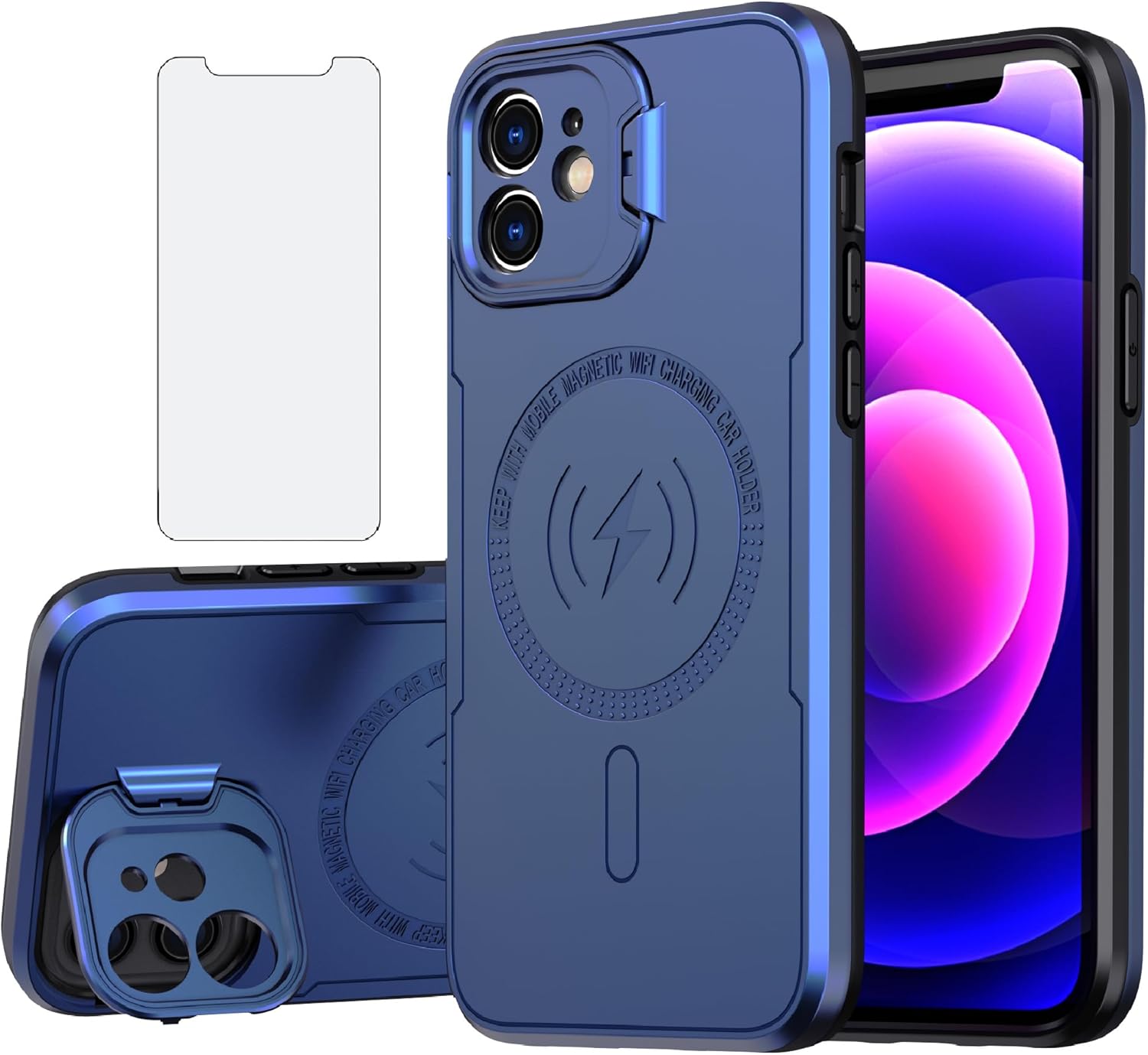 Asuwish Funda de teléfono para iPhone 11 6.1 con protector de pantalla de vidrio templado Magsafe y soporte delgado, funda rígida híbrida para
