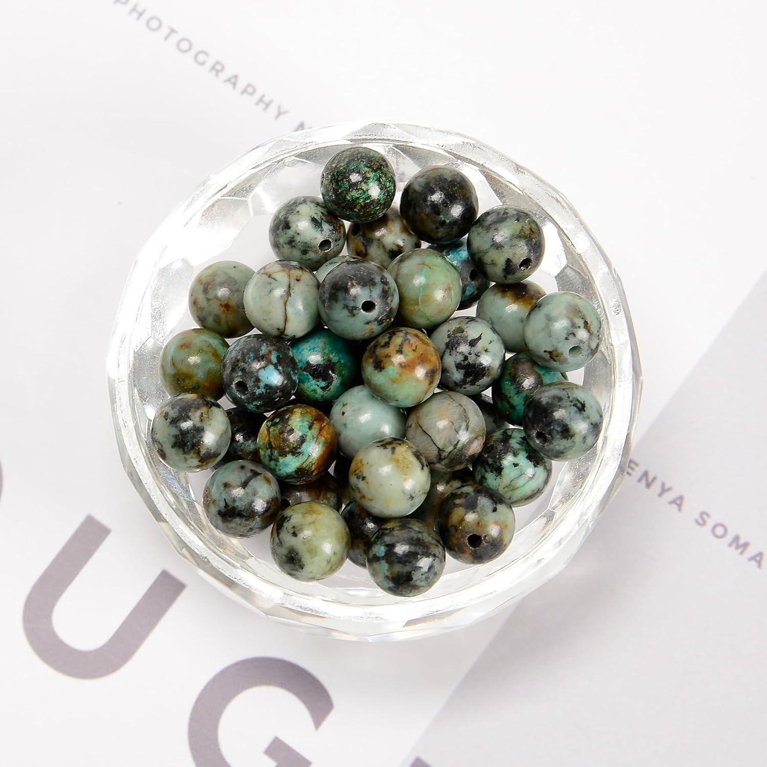 65 cuentas de turquesa africana de 0.236 pulgadas, piedra natural, piedras preciosas redondas auténticas para hacer pulseras de bricolaje, joyas,