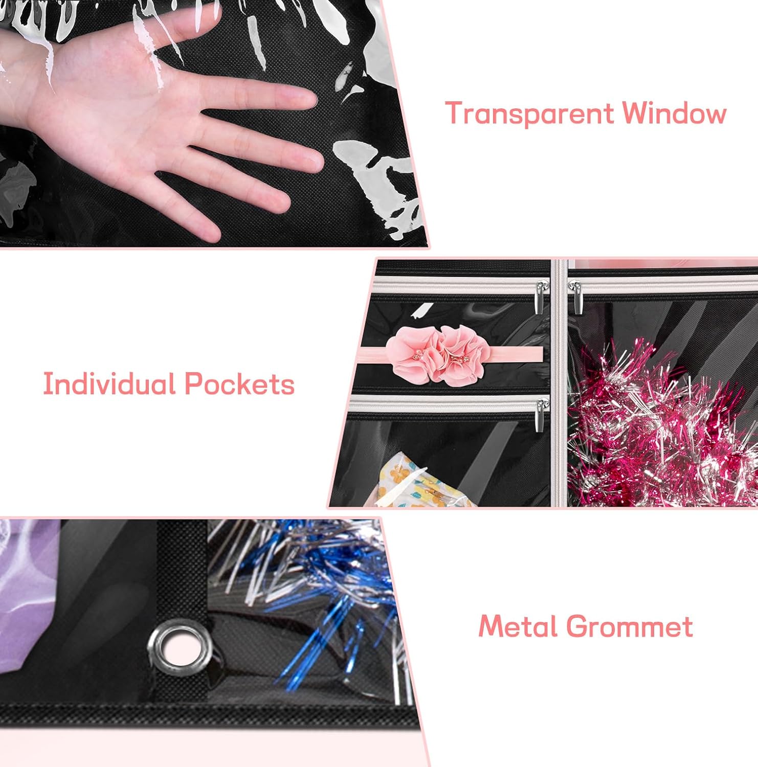 Kimbora Bolsa de ropa para baile de disfraces con 3 bolsillos transparentes con cremallera para trajes, funda de vestido, almacenamiento de viajes y