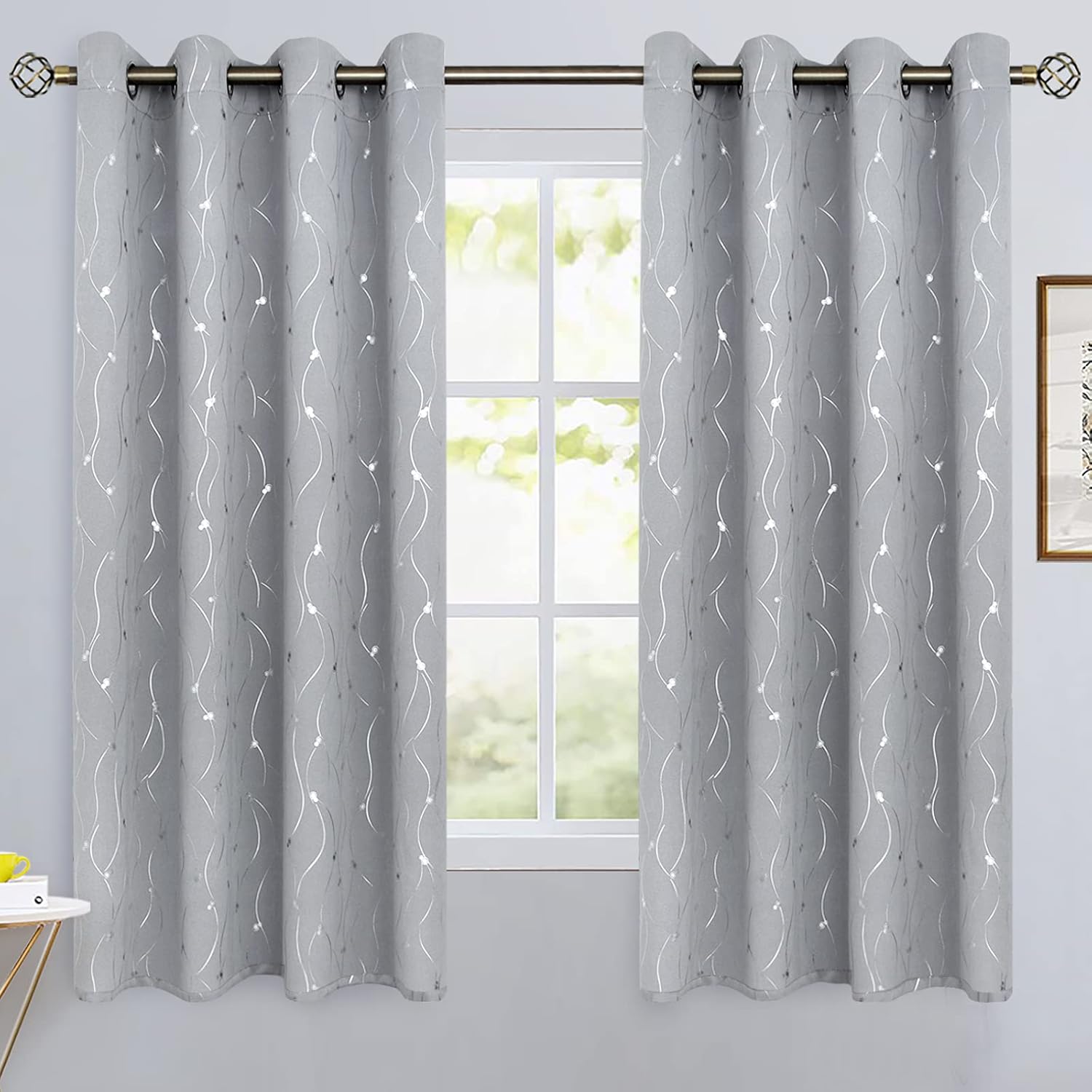 BGment – Cortinas opacas, con aislamiento térmico, para oscurecer la habitación, con estampado de línea ondulada y lunares para dormitorios, juego