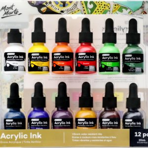 Mont Marte Tinta acrílica de alta calidad, 12 unidades x 0.7 fl oz (0.7 onzas líquidas), tintas acrílicas para artistas, colores esenciales, ideal Mont Marte Tinta acrílica de alta calidad, 12 unidades x 0.7 fl oz (0.7 onzas líquidas), tintas acrílicas para artistas, colores esenciales, ideal