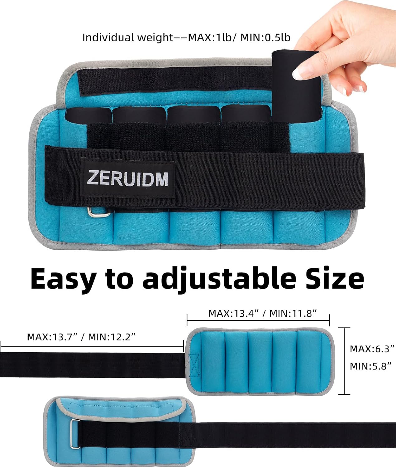 ZERUIDM Pesas de tobillo ajustables para mujeres, hombres y niños, 1 par de 1, 2, 3, 5, 8, 10 libras, correas de peso para piernas, brazos, muñecas