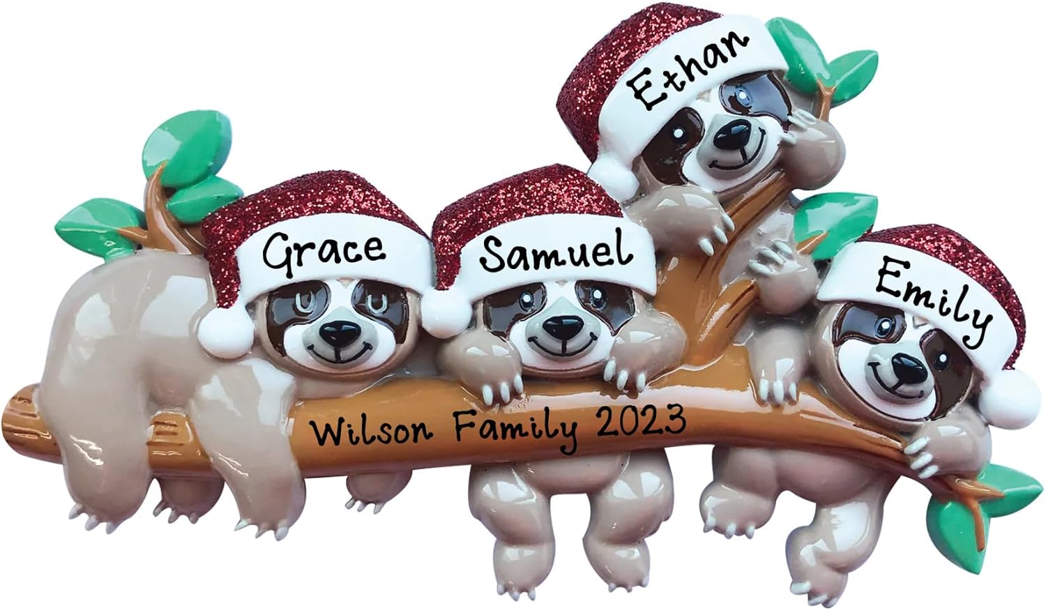 Adorno personalizado 2023, familia de 4 perezosos, decoración para árbol de Navidad, adornos colgantes sin adornos personalizados (Familia de 4)