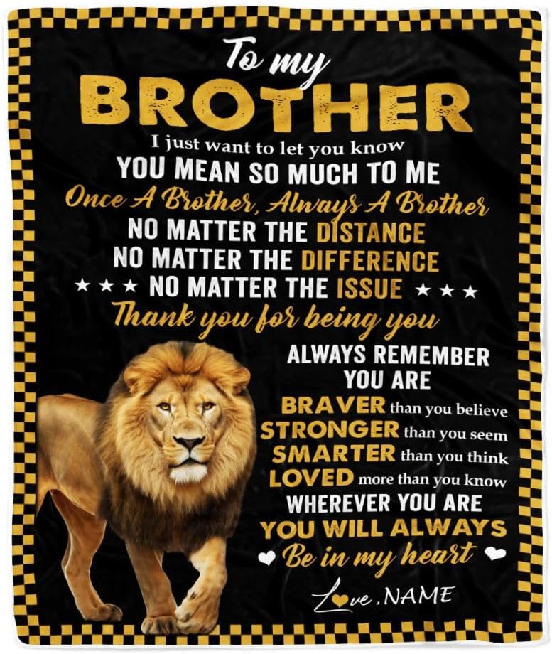 Manta personalizada con texto en inglés To My Brother, de Sister Lion Always A Brother, para hombres, para cumpleaños, graduación, Navidad, regalo