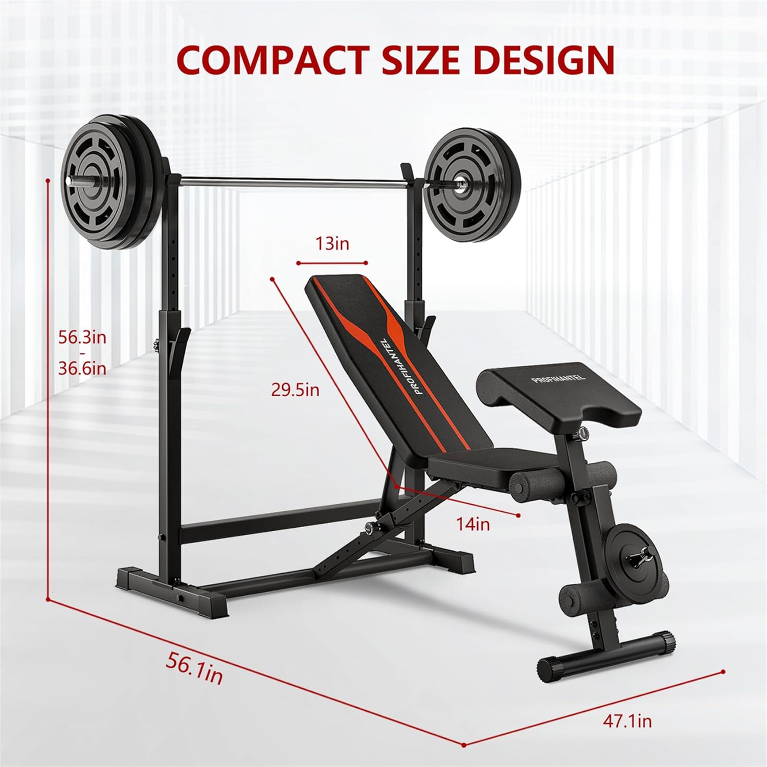 Adjustable Weight Bench, Bench Press Rack with Squat Rack, Leg Exercises Preacher Curl Rack for Home Gym Full Body Workout