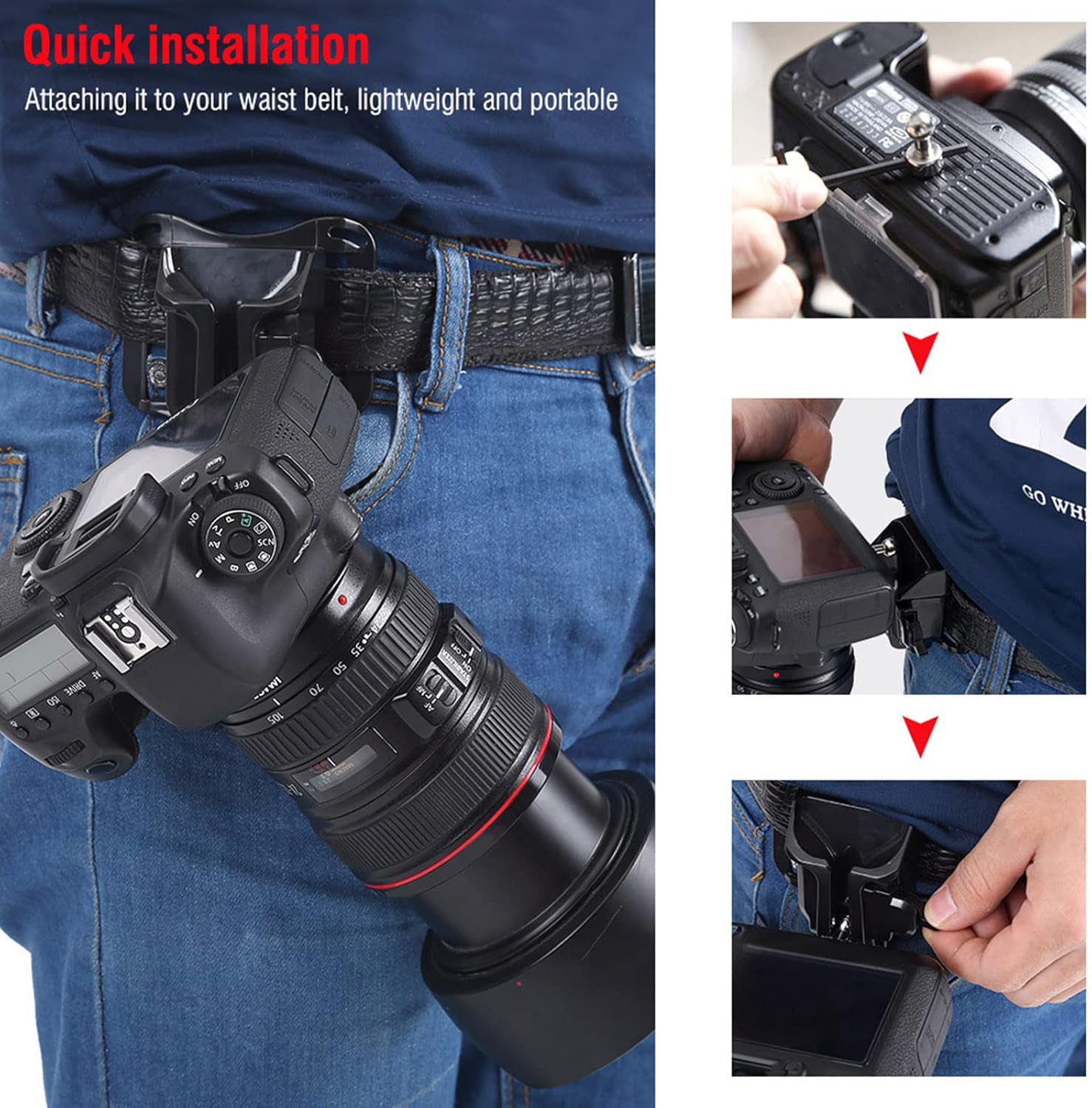 Diyeeni 1Pc Camera Hanger 14in Screw Mount Quick Release Waist Belt Buckle Holder
