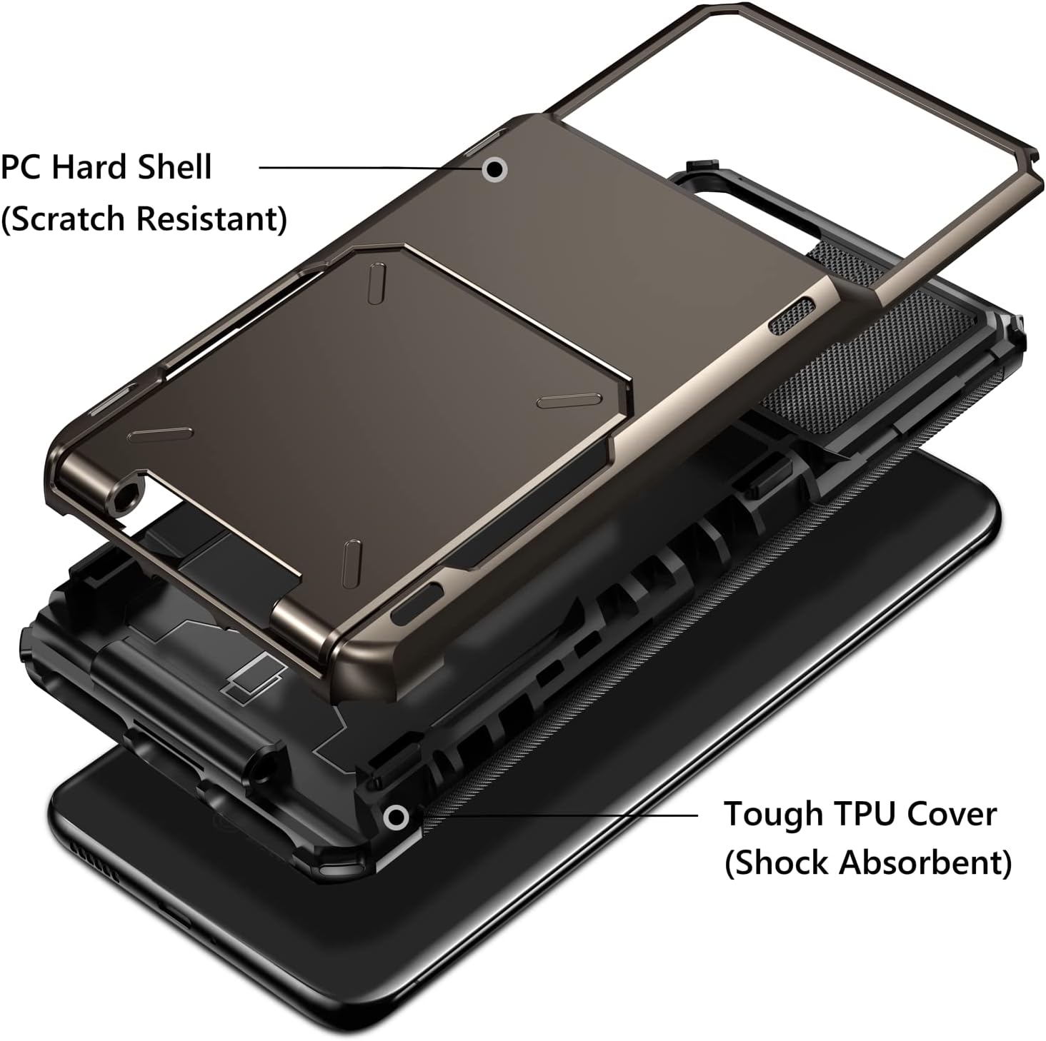 Vofolen Funda para Galaxy S22 Ultra, tarjetero para tarjetas de crédito, ranura para 4 tarjetas, bolsillo trasero oculto, doble capa, híbrido,