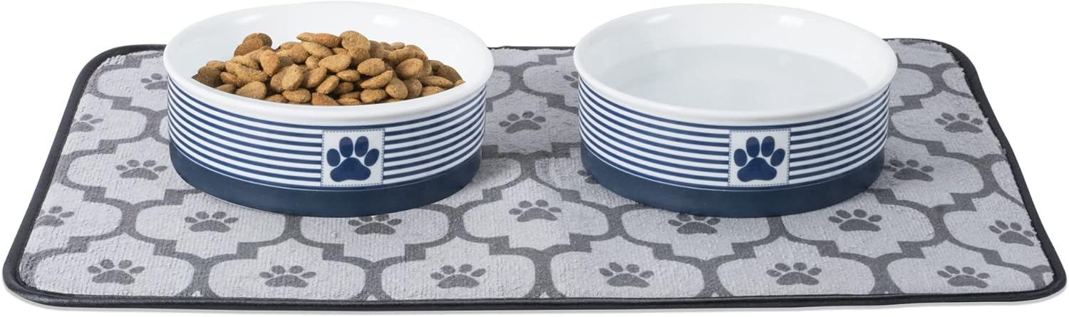 Bone Dry Paw & Patch – Colección de mascotas de cerámica, juego grande, 7.5 x 2.4 pulgadas, azul náutico, 2 piezas