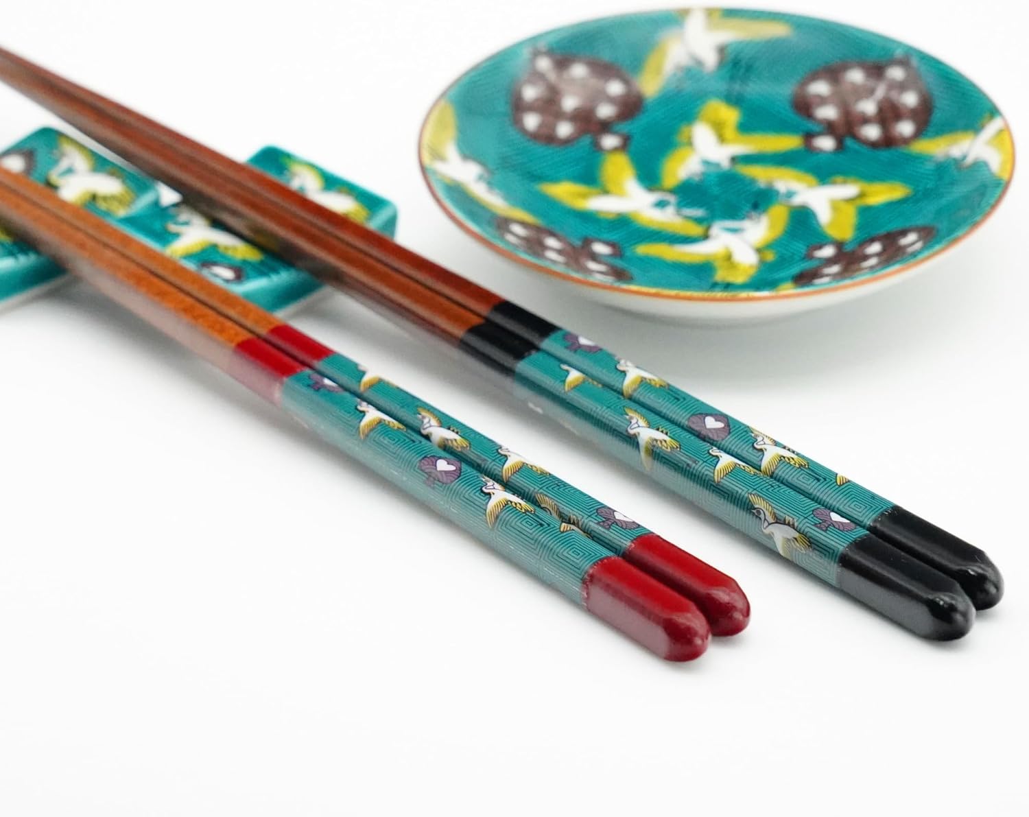 Wakasa Paint Palillos Grúa (negro 9 pulgadas) IC-03B  Japón Kutani, fabricado en Japón, apto para lavavajillas, gran regalo