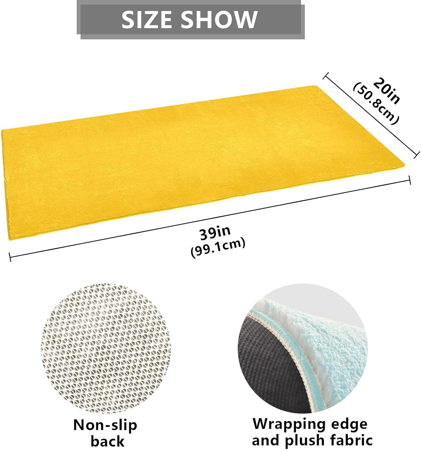Tapete de baño de felpa ámbar, tapete de baño absorbente antideslizante, con parte trasera de goma, lavable, 39 x 20 pulgadas