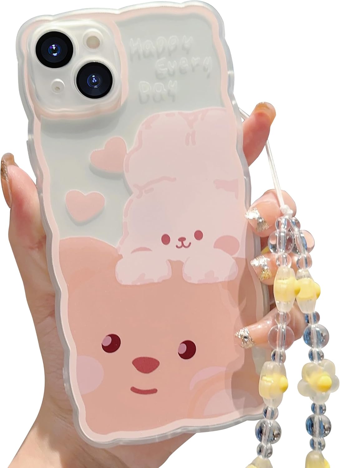 ZSYTZL Funda compatible con iPhone 15, bonito patrón de dibujos animados con bonito diseño de cadena para mujeres y niñas, funda estética kawaii