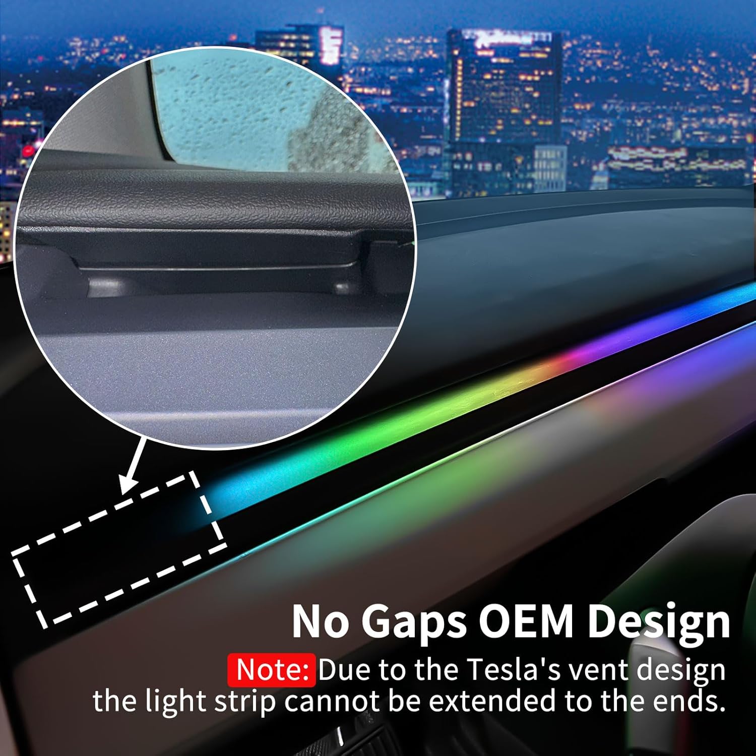 Tesla Model 3Y – Luces de neón interiores para tablero, tira de luces LED que cambian de color RGBIC con control remoto y aplicación, accesorios de