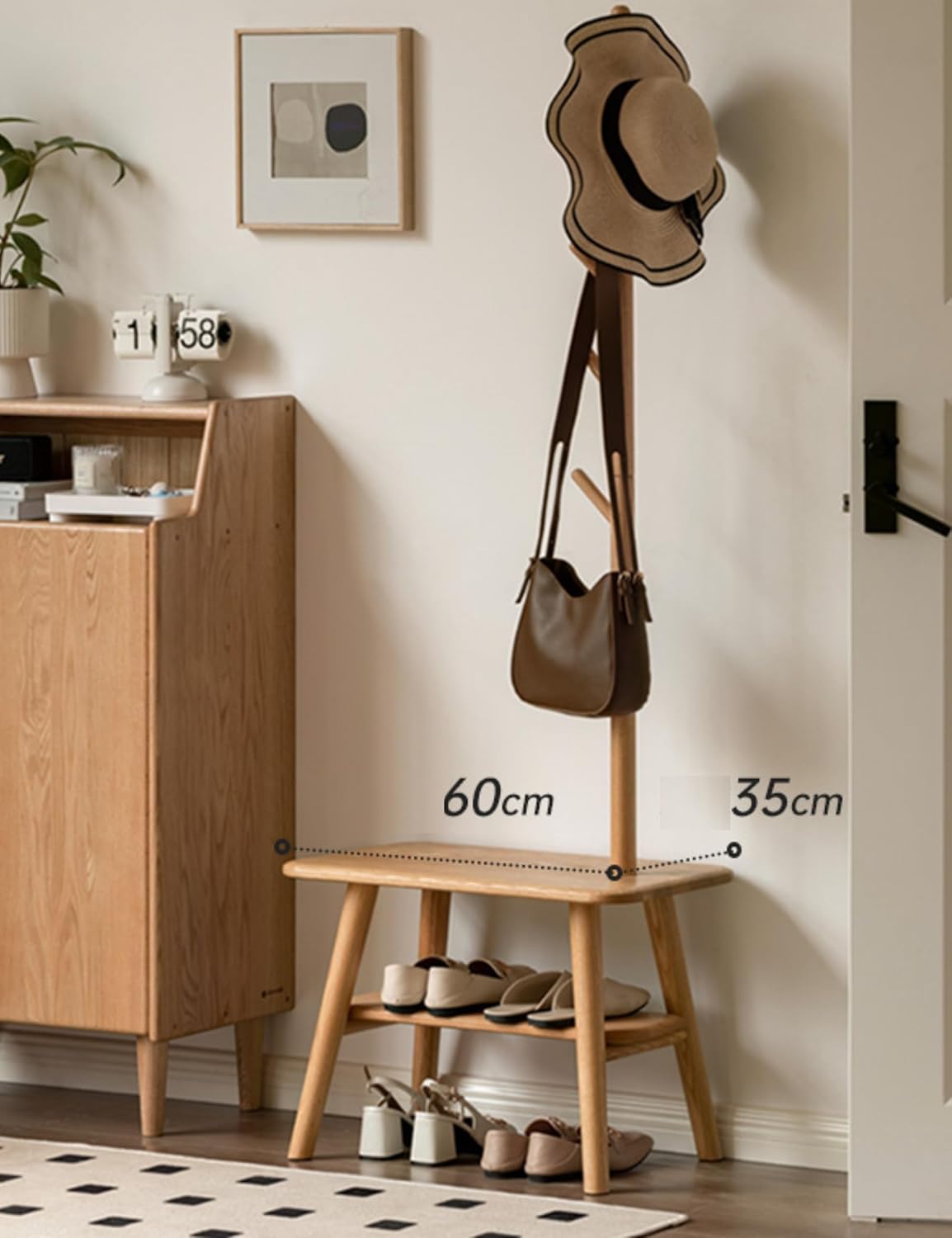 Zapatero 100 % roble macizo  Perchero de entrada  Banco de zapatos  Almacenamiento de árboles para sala de estar, dormitorio, entrada (31.5 pulgadas)