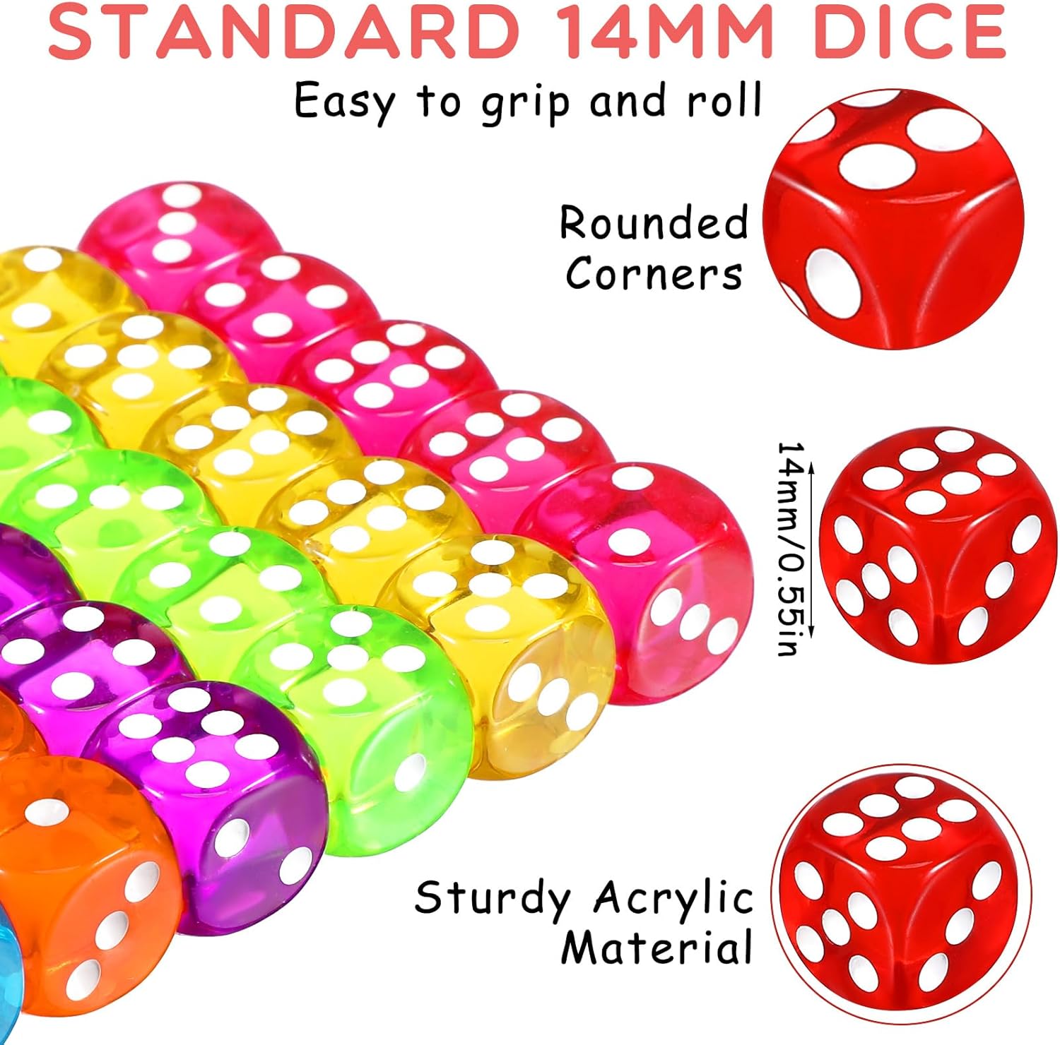 Syhood Juego de 1000 dados de colores de 0.555 pulgadas, 6 caras con 5 bolsas de cordón, dados estándar para juegos de dados, aula, enseñanza de