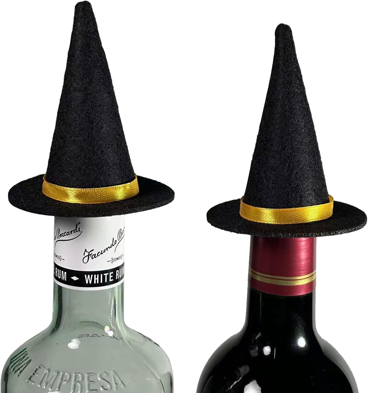 6 sombreros de bruja de fieltro hechos a mano para decoración de botellas de vino para fiestas de Halloween, accesorios para el cabello, manualidades