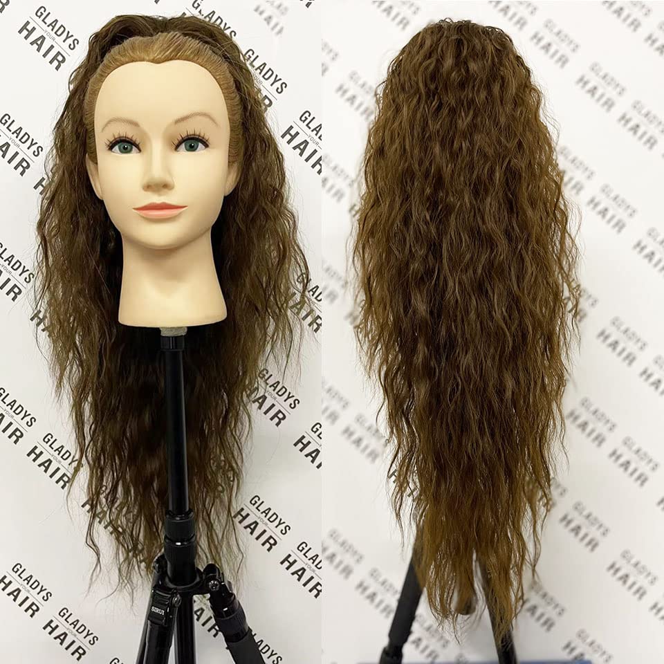 megicaebeauty – Extensiones de cabello sintético rizado con cordón ondulado (marrón)