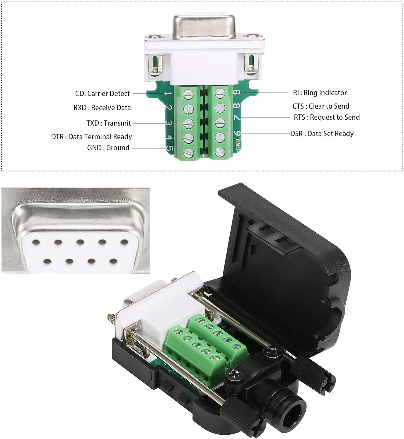 DB9 Breakout Connector (4 macho), BIFALE DB9 Conector sin soldadura RS232 D-SUB Adaptadores seriales 0.630 in más delgado 9 Pin Port Terminal