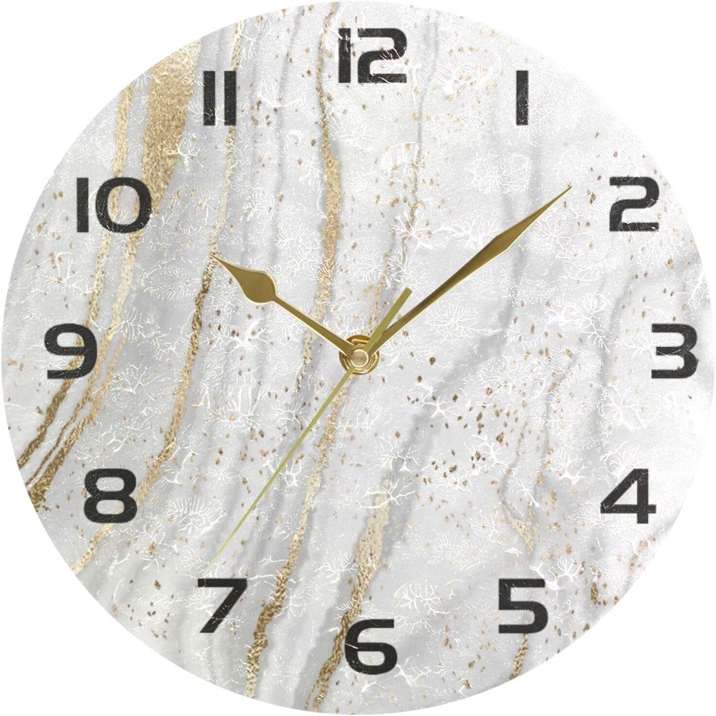 Reloj de pared de mármol oro rosa de 10 pulgadas, silencioso, sin tictac, de cuarzo, funciona con pilas, redondo, digital, fácil de leer, para el