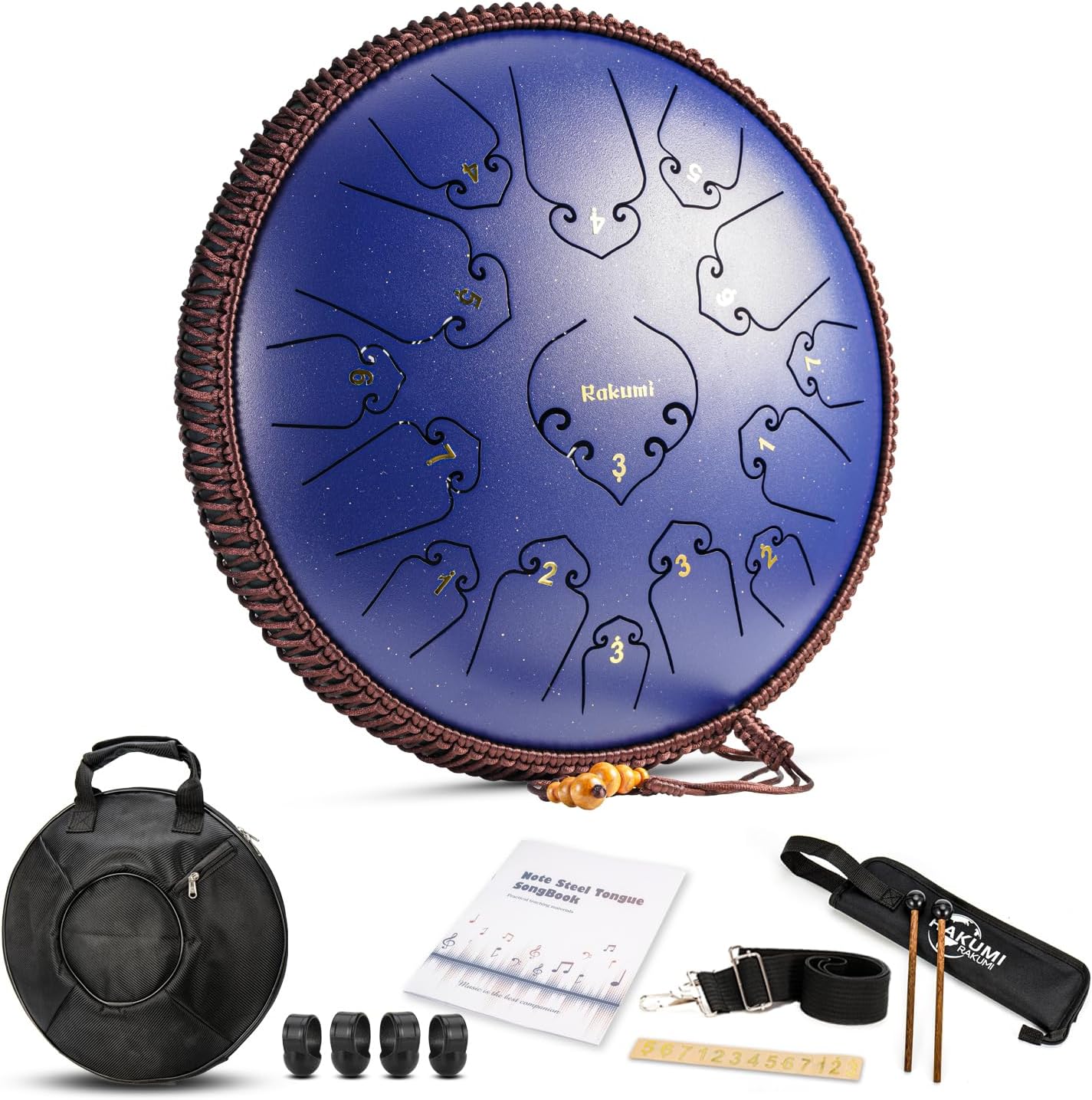 Tambor de lengua de acero de 14 pulgadas y 15 notas Instrumento de percusión Lotus Hand Pan Drum con gama ultra amplia y mazos de tambor Carry Ba
