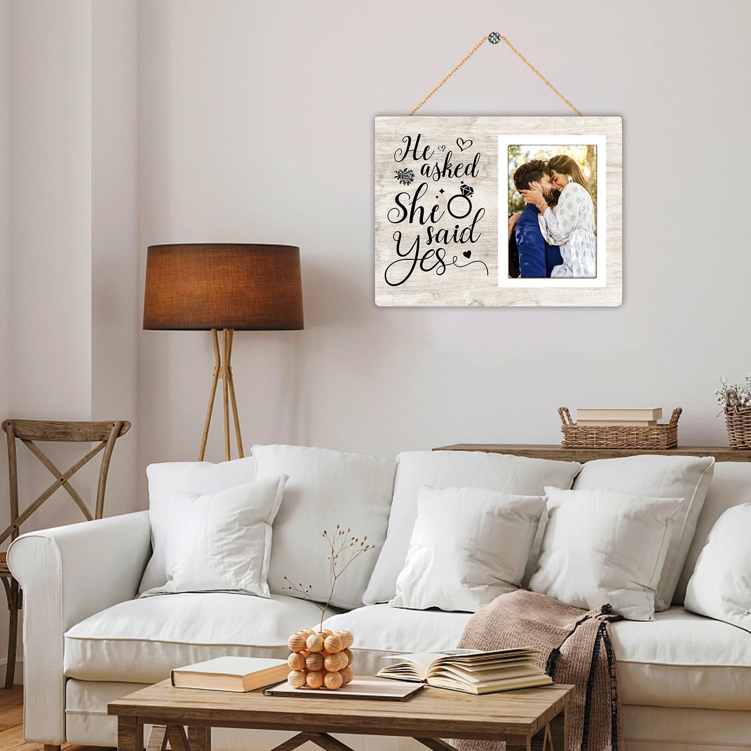 Marco de fotos personalizado, marco de fotos de compromiso de boda, regalos de compromiso para pareja, regalos de compromiso para ella  Él preguntó,