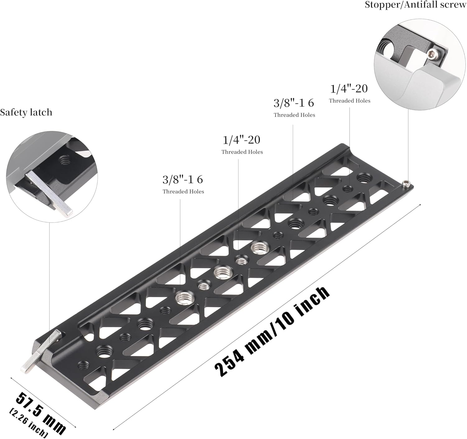 Fotga Placa de cola de milano estándar de 10 pulgadas y 10 pulgadas con agujeros de tornillo de 14 a 20 38 pulgadas – 16 agujeros para trípode con