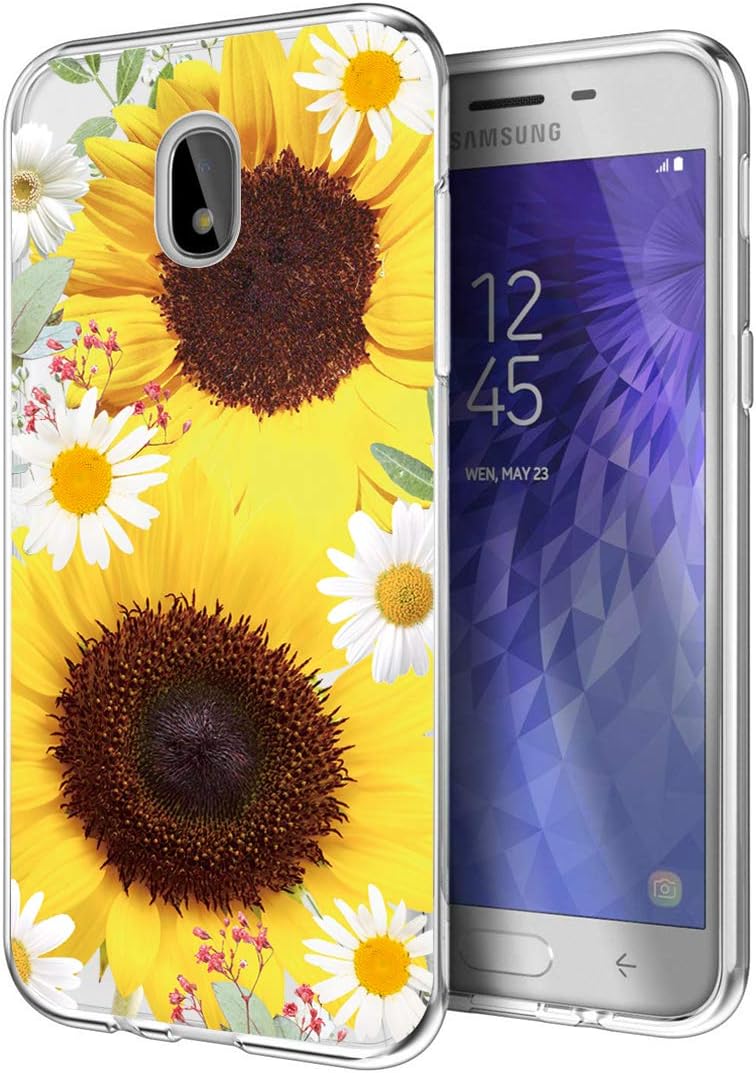 Funda para Galaxy J7 2018, J7 Refine Case, J7 Star Case, J7 Crown Case, J7 Aura, Ueokeird Slim a prueba de golpes transparente patrón floral suave