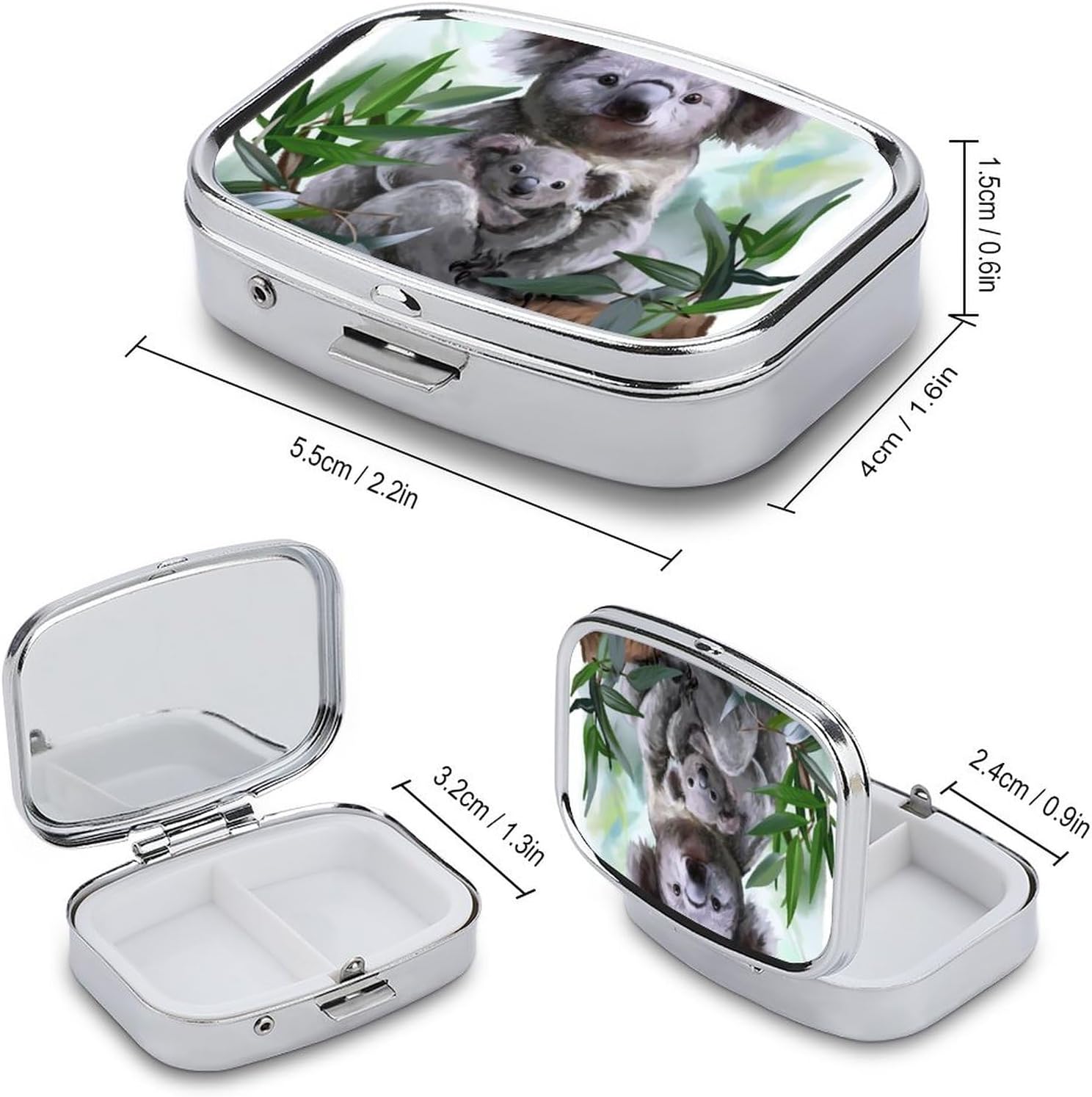 Koala Painting – Pastillero pequeño, organizador de pastilleros de metal con cerradura, mini caja de medicina portátil, caja de vitaminas diaria a