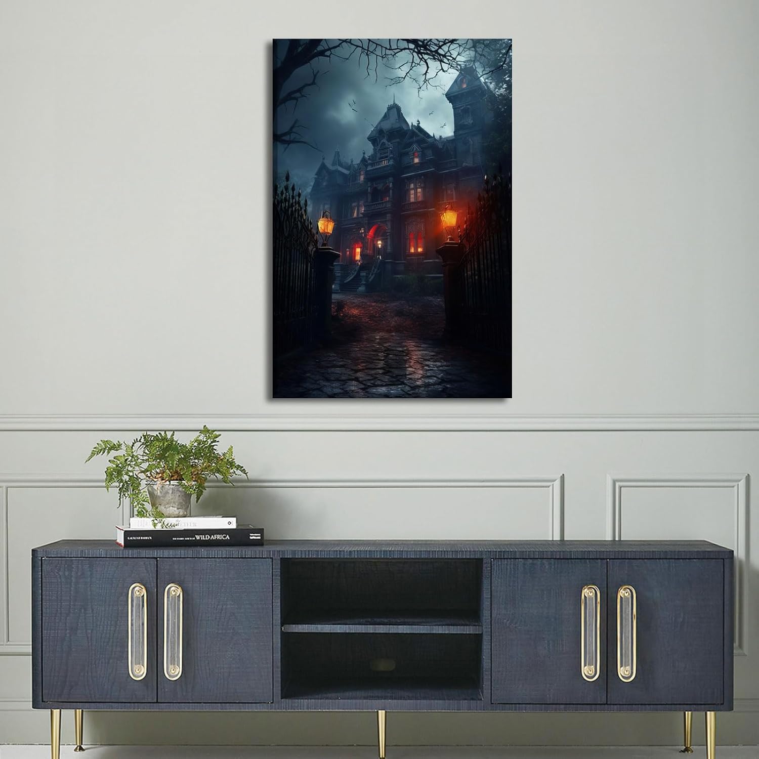 BANHUA1 Lienzo decorativo de pared de castillo de Halloween, pósteres de pintura para decoración del hogar, imágenes de arte de pared HD (18 x 24