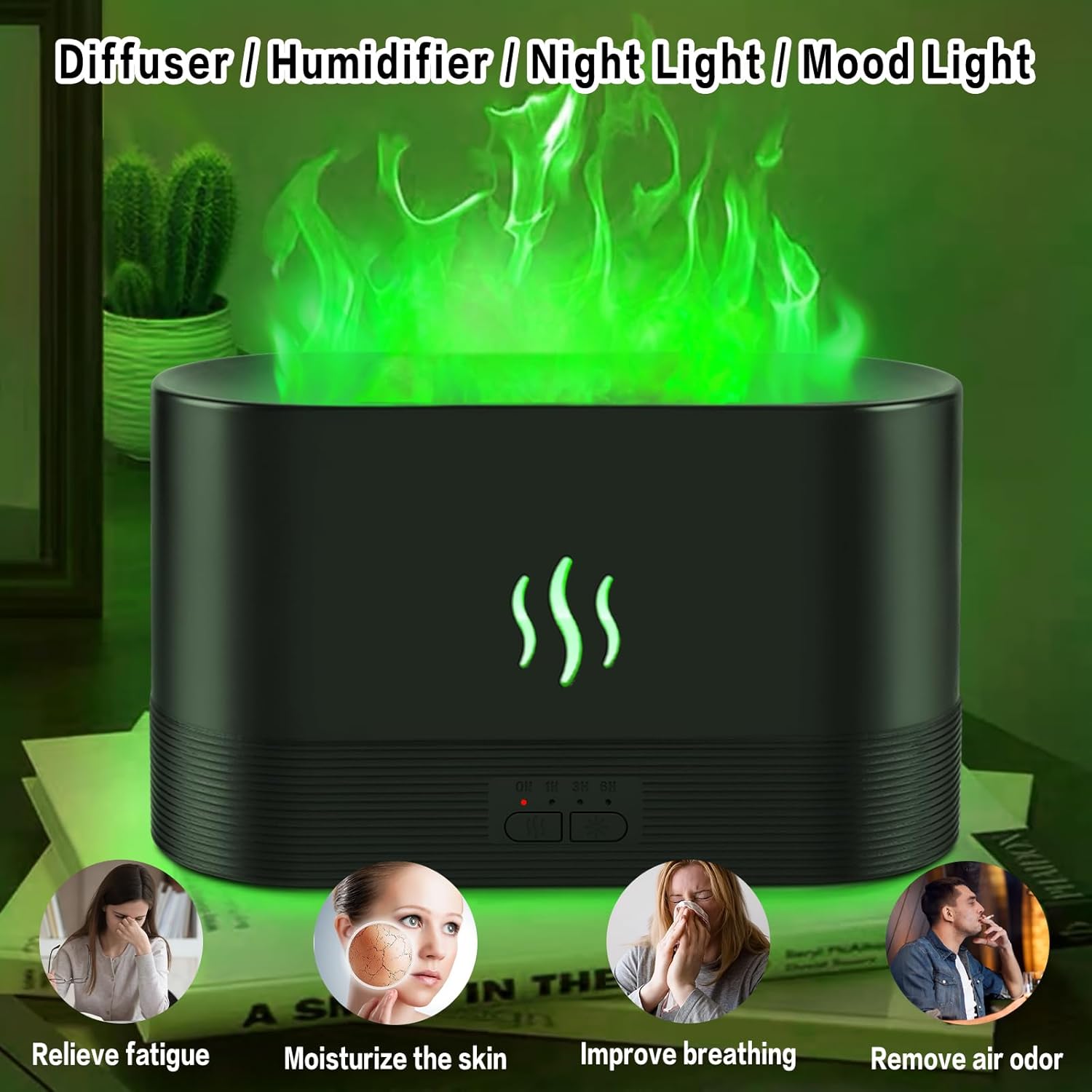 Depulat RGB Flame Diffuser HumidifierUltrasonic 300ml Fire Diffuser Automatic Power-Off Protection with Timer, Adjustable Brightness